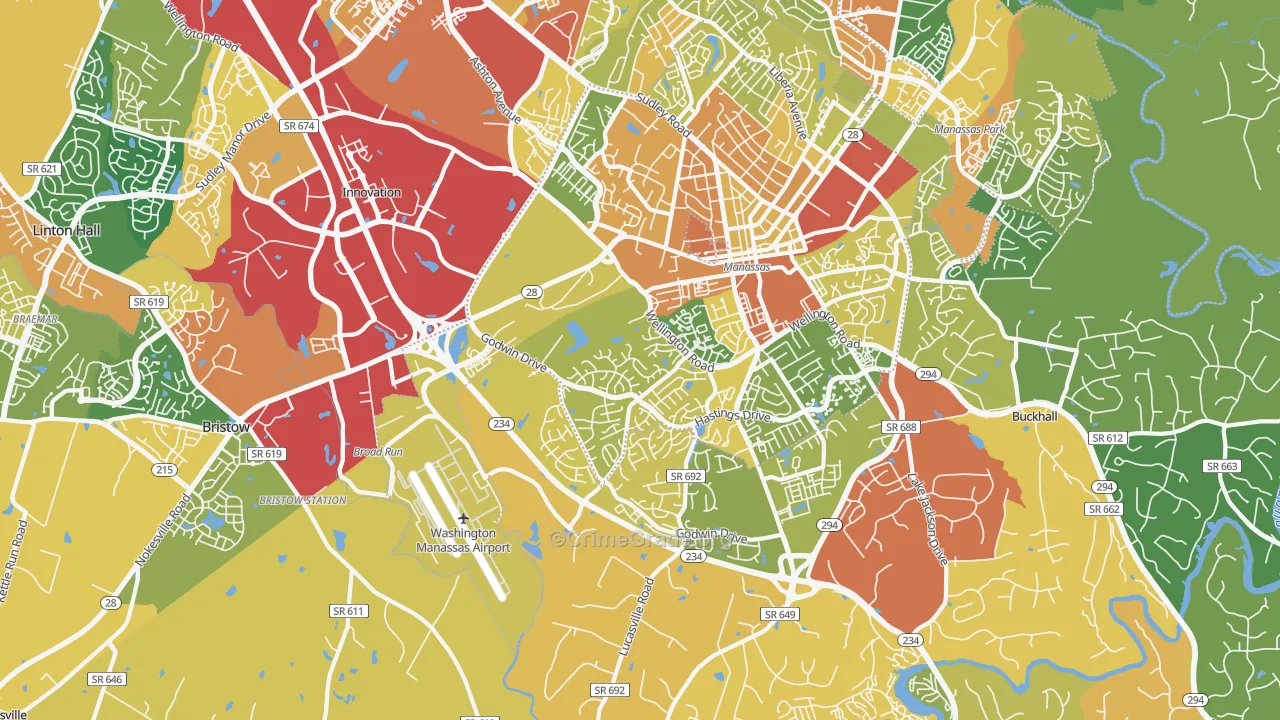 Wellington, Manassas, VA Map of Assault Rates