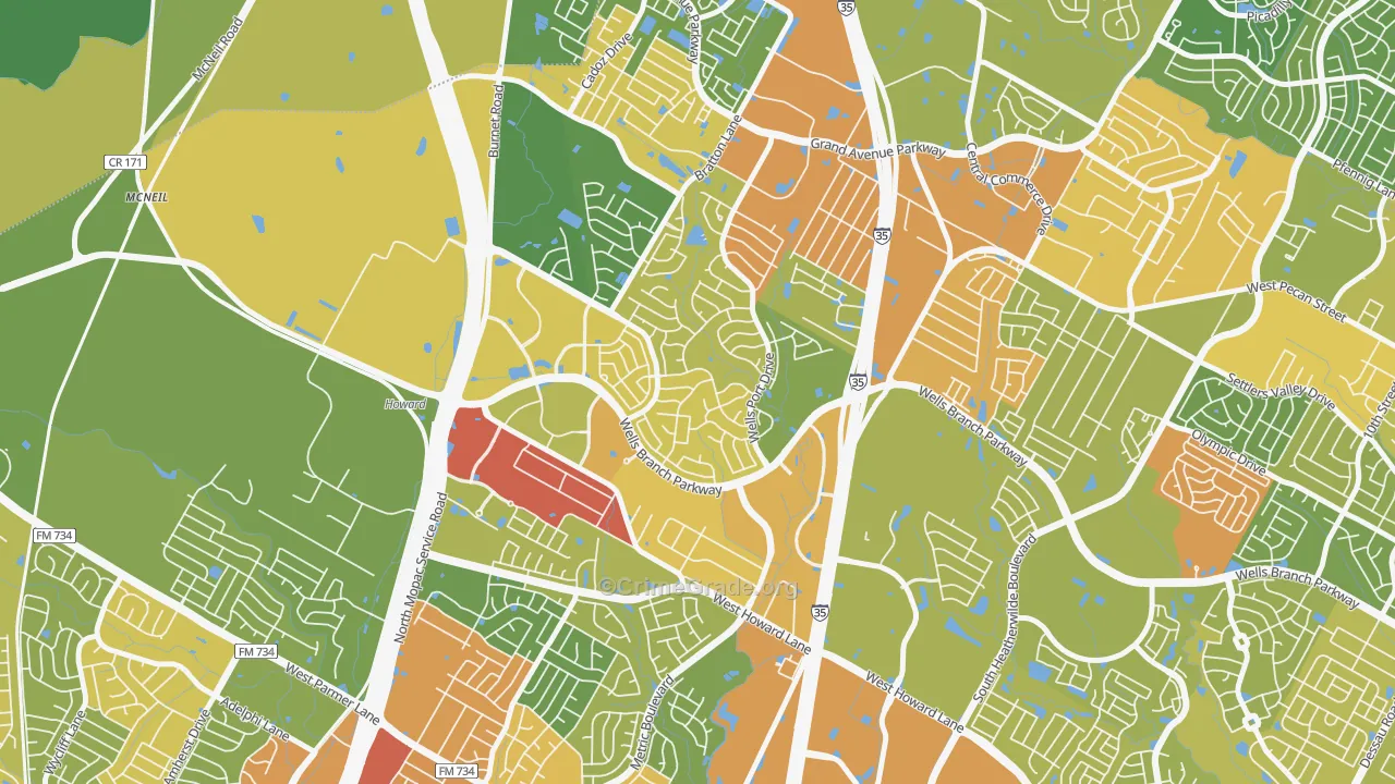 Wells Branch, TX Map of Assault Rates