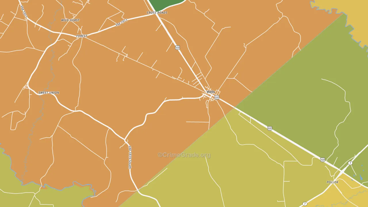 Wells, TX Map of Assault Rates
