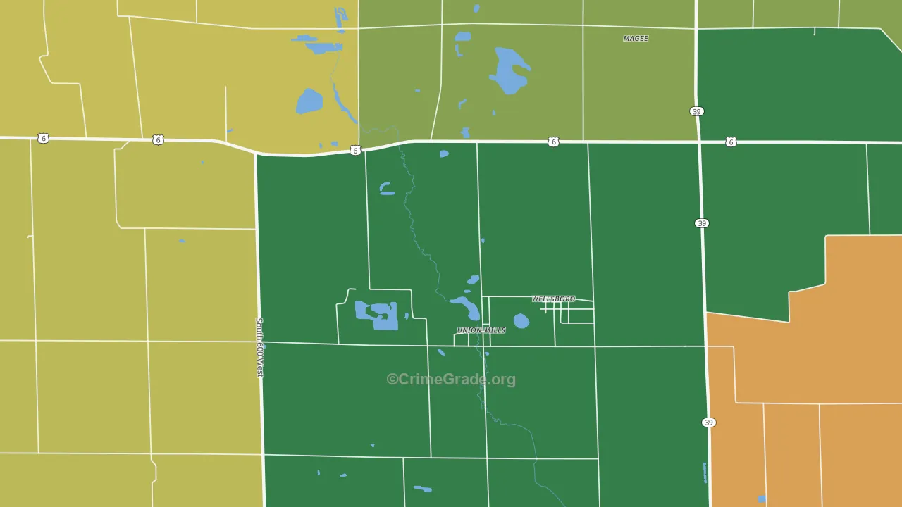 Wellsboro, IN Map of Assault Rates