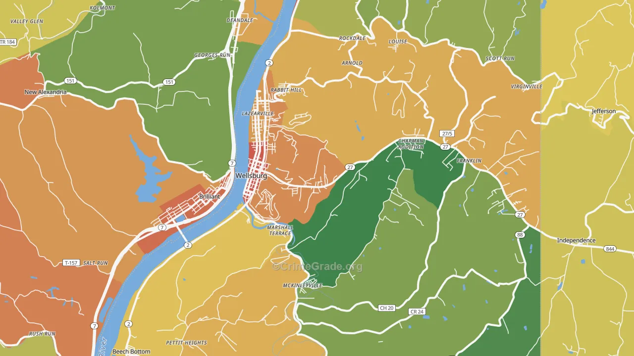 Wellsburg, WV Map of Assault Rates