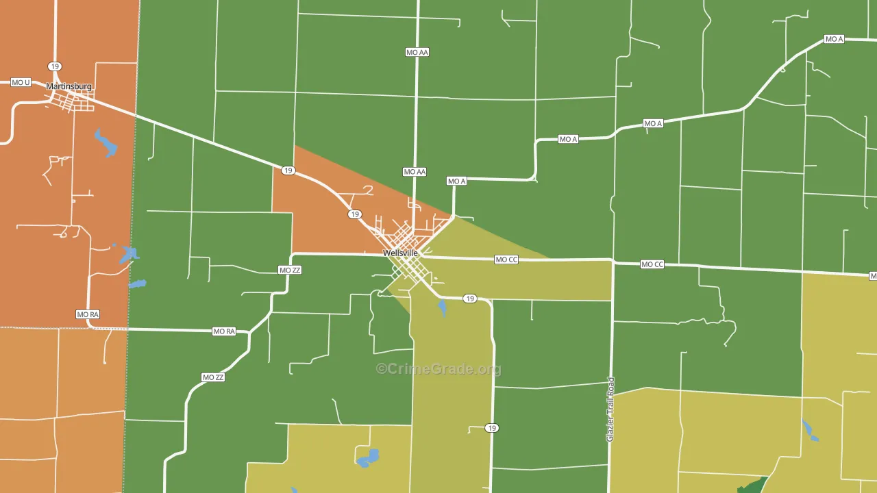 Wellsville, MO Map of Assault Rates