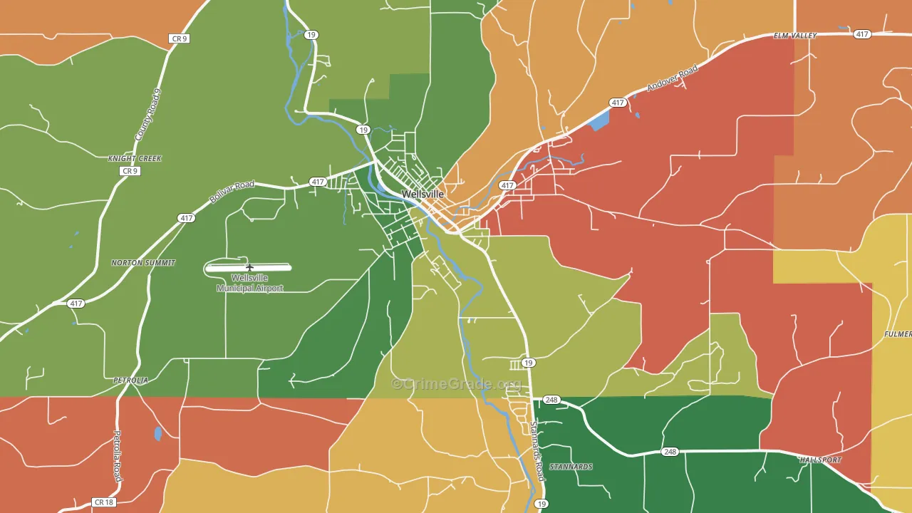 Wellsville, NY Map of Assault Rates