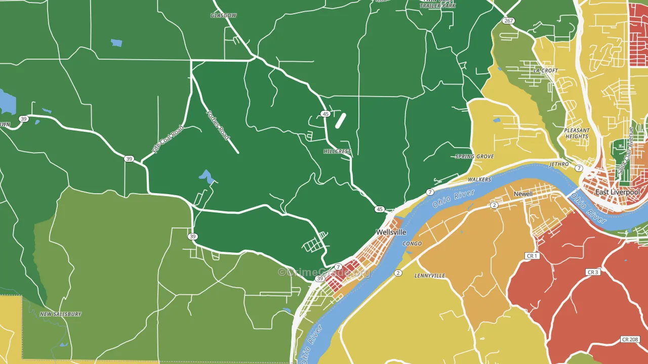 Wellsville, OH Map of Assault Rates