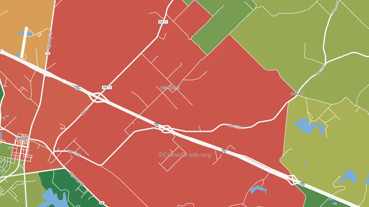 Wentworth, TX Map of Assault Rates