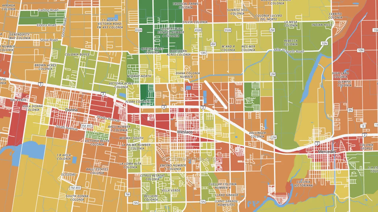Weslaco, TX Map of Assault Rates