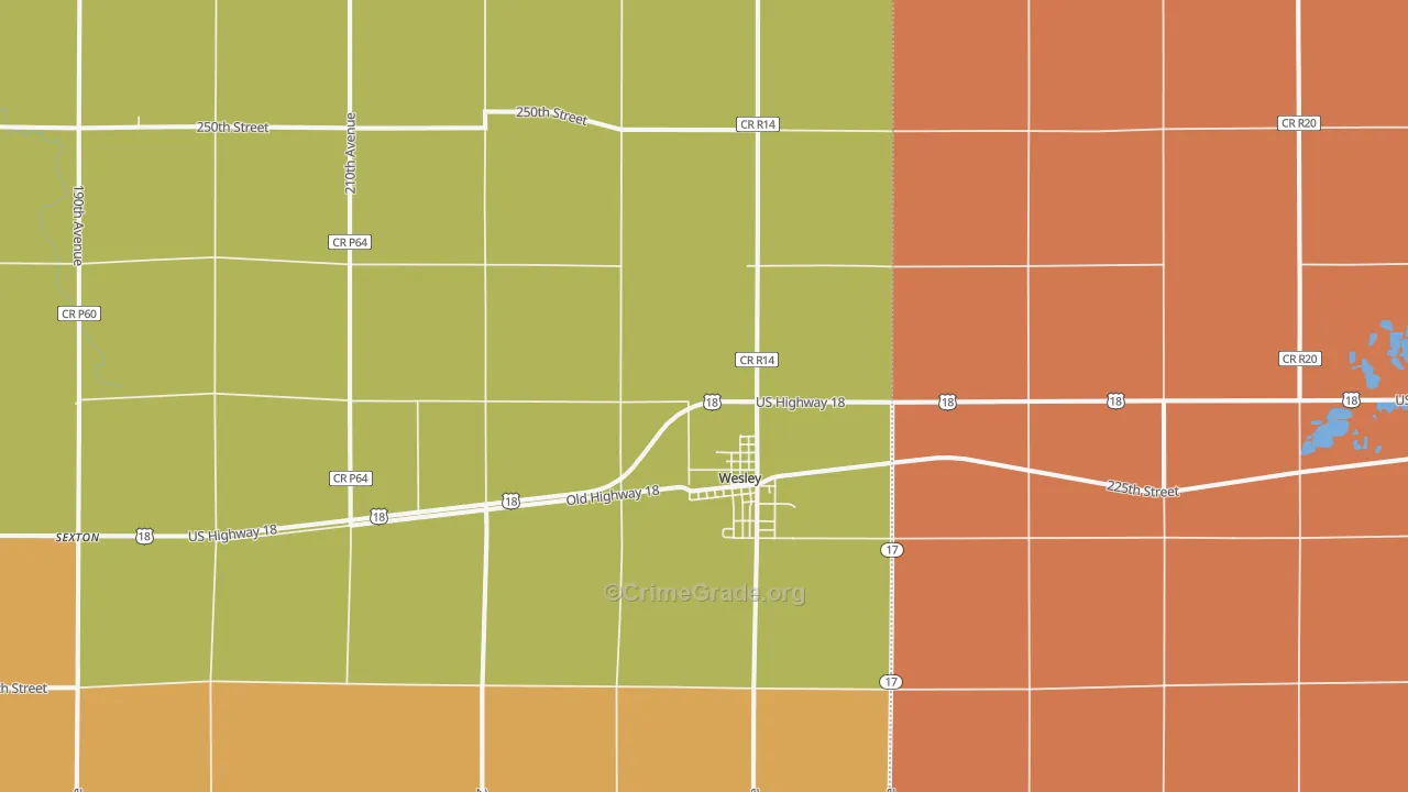 Wesley, IA Map of Assault Rates