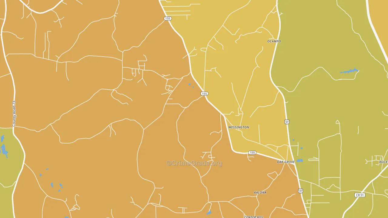 Wessington, AL Map of Assault Rates