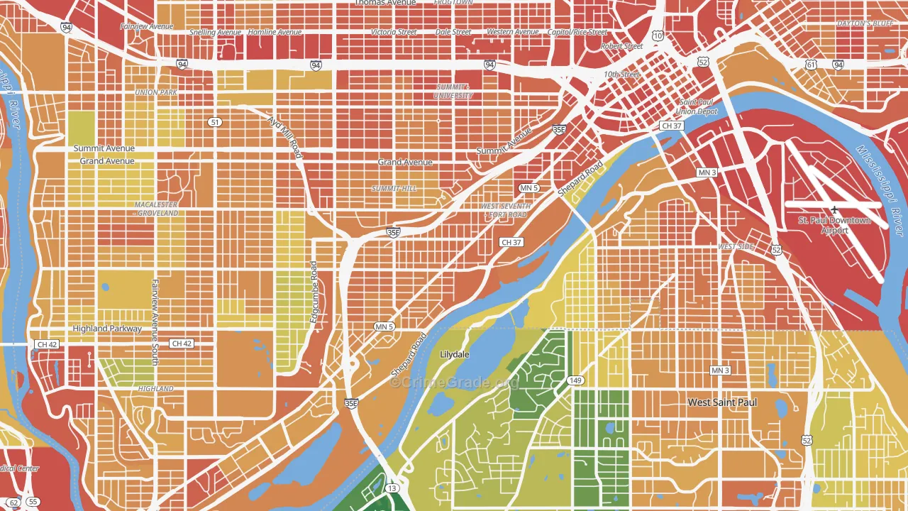 West 7th, St. Paul, MN Map of Assault Rates