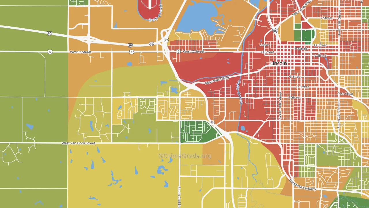 West A, Lincoln, NE Map of Assault Rates