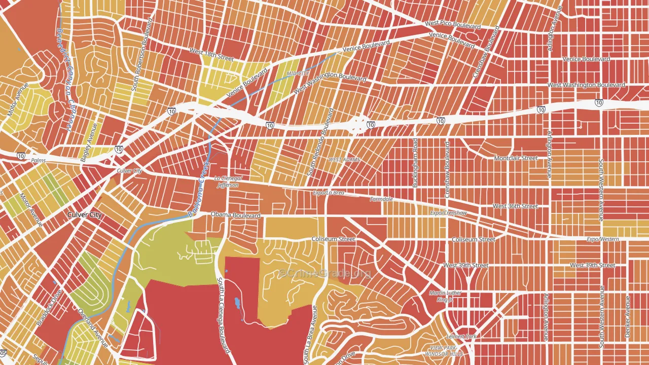 West Adams, Los Angeles, CA Map of Assault Rates