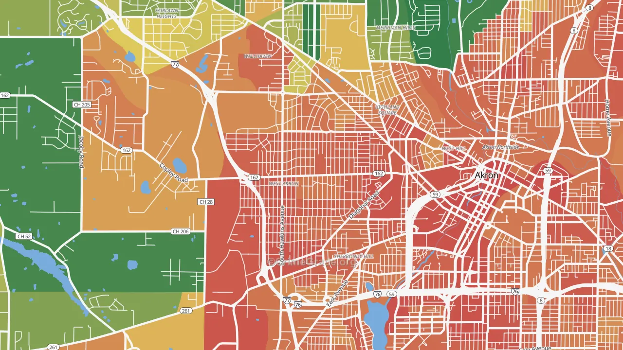 West Akron, Akron, OH Map of Assault Rates