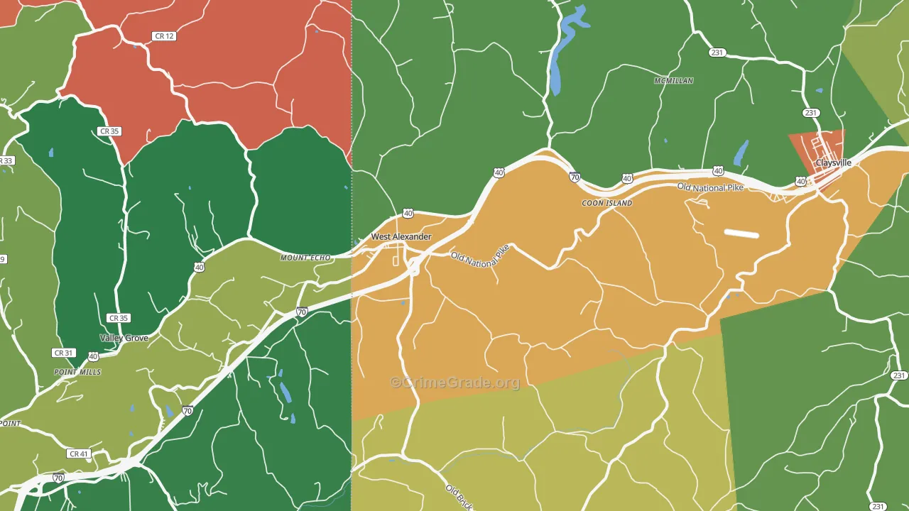 West Alexander, PA Map of Assault Rates