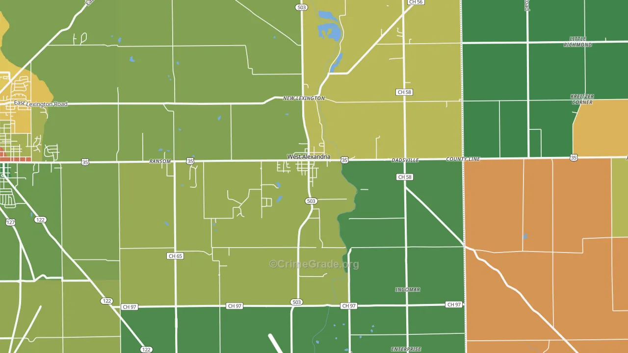 West Alexandria, OH Map of Assault Rates