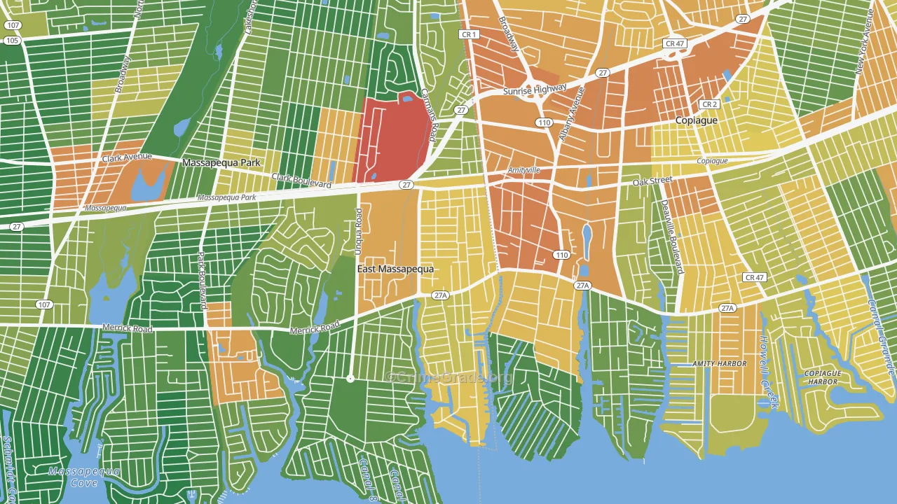 West Amityville, East Massapequa, NY Map of Assault Rates