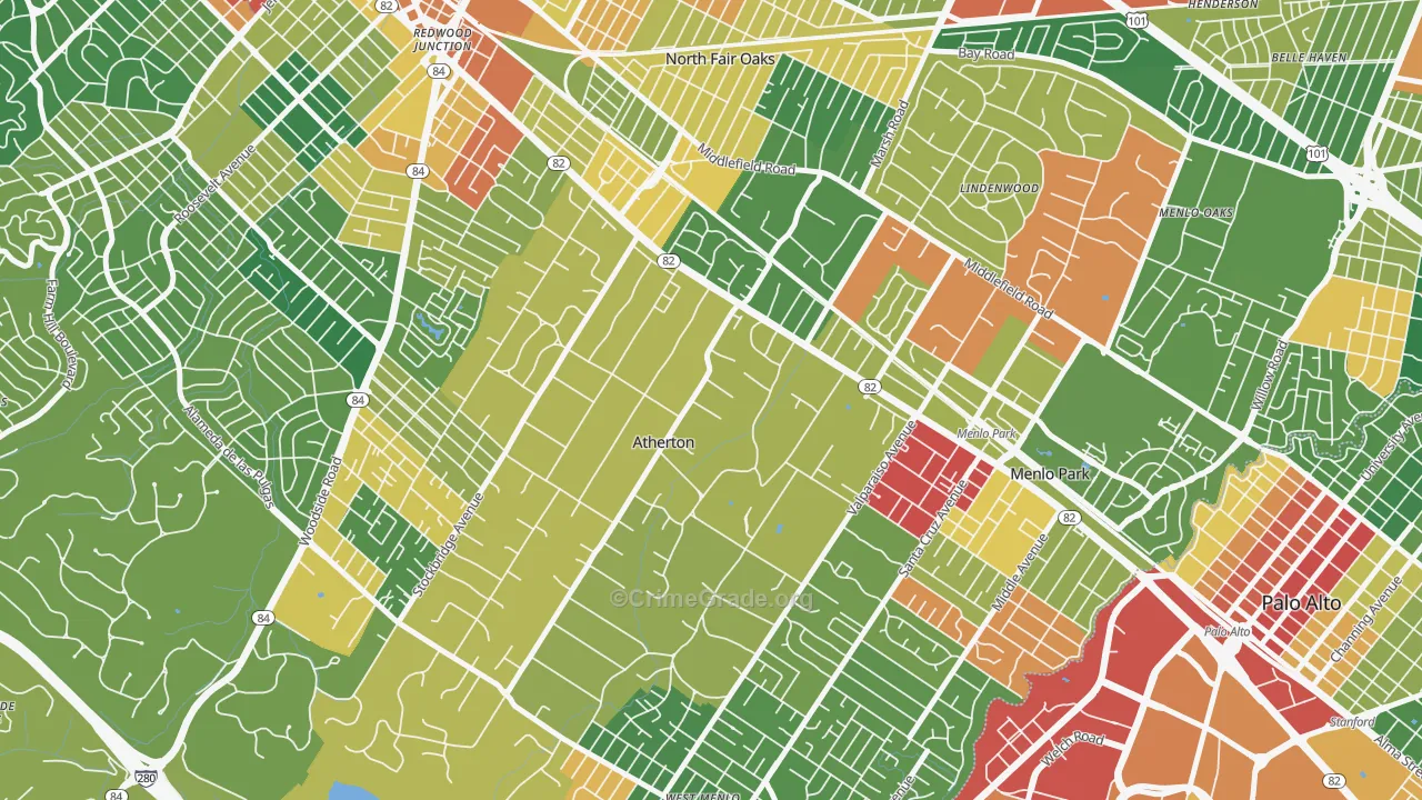 West Atherton, Atherton, CA Map of Assault Rates