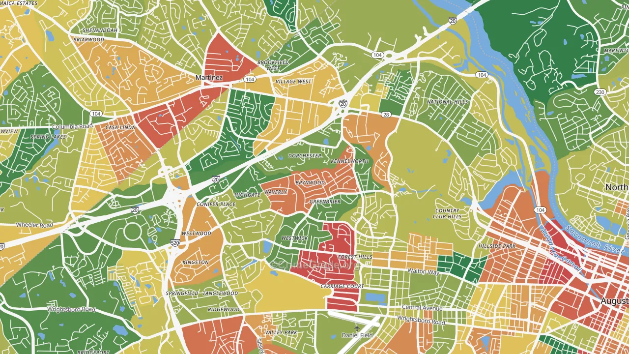 West Augusta, Augusta, GA Map of Assault Rates
