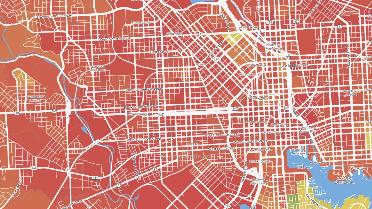West Baltimore, Baltimore, MD Map of Assault Rates