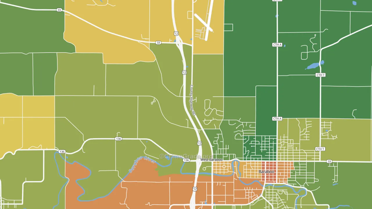 West Baraboo, WI Map of Assault Rates