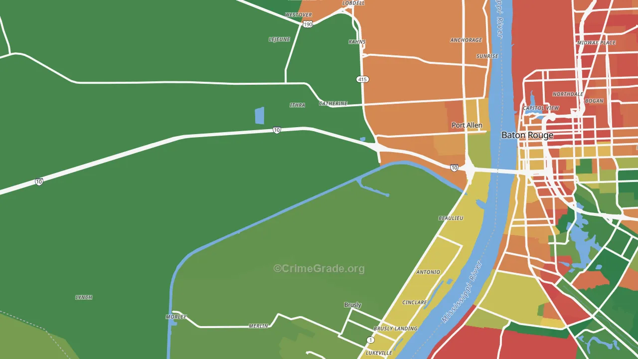 West Baton Rouge Parish, LA Map of Assault Rates