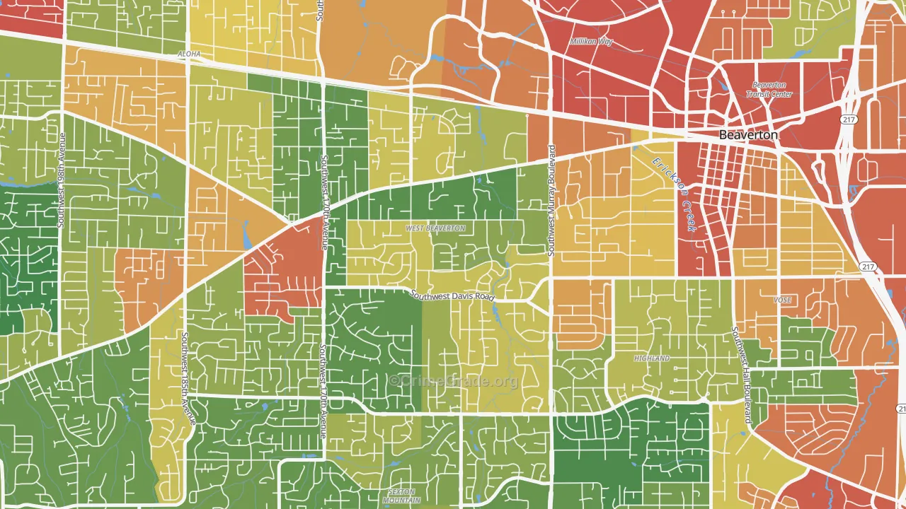 West Beaverton, Beaverton, OR Map of Assault Rates