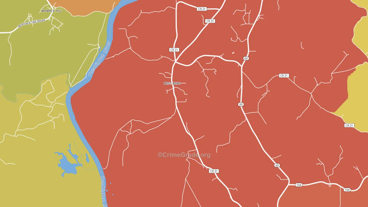 West Bend, AL Map of Assault Rates