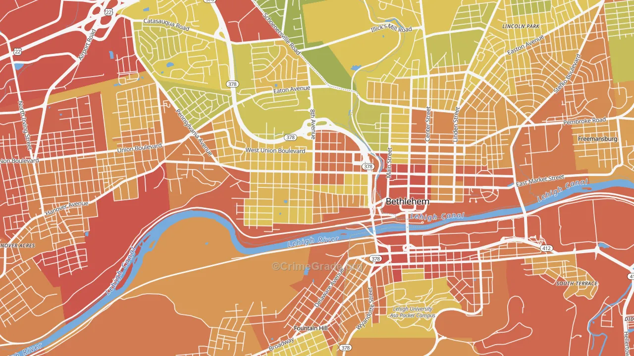 West Bethlehem, Bethlehem, PA Map of Assault Rates