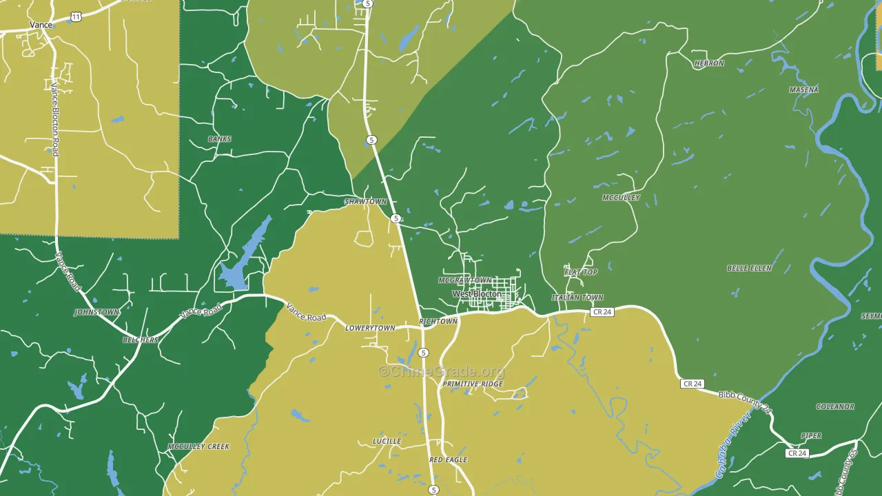 West Blocton, AL Map of Assault Rates
