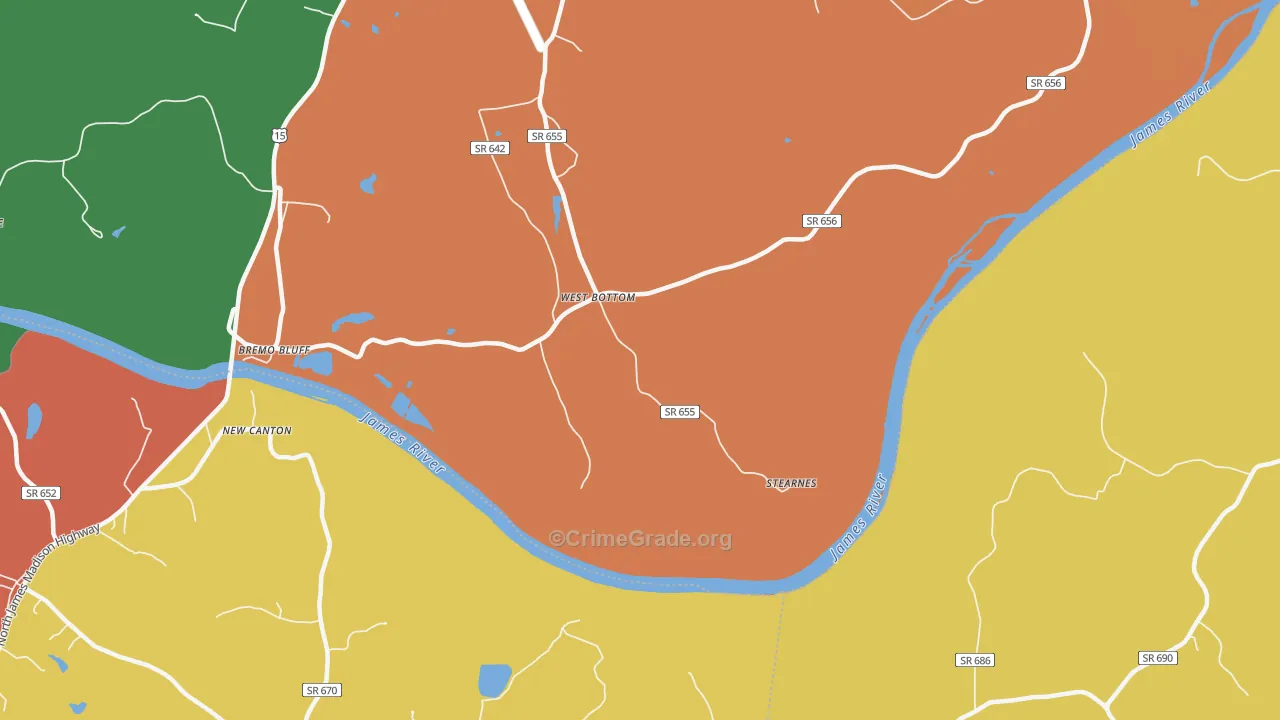 West Bottom, VA Map of Assault Rates