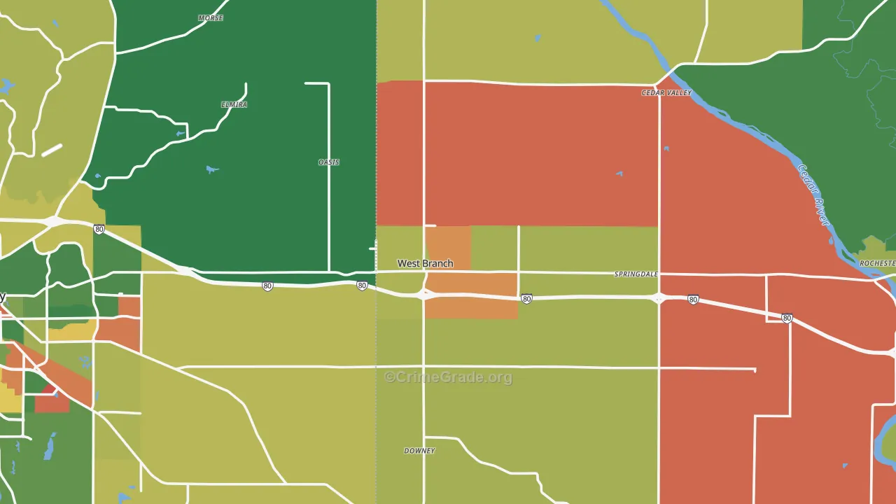 West Branch, IA Map of Assault Rates