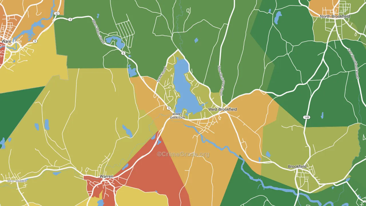 West Brookfield, MA Map of Assault Rates