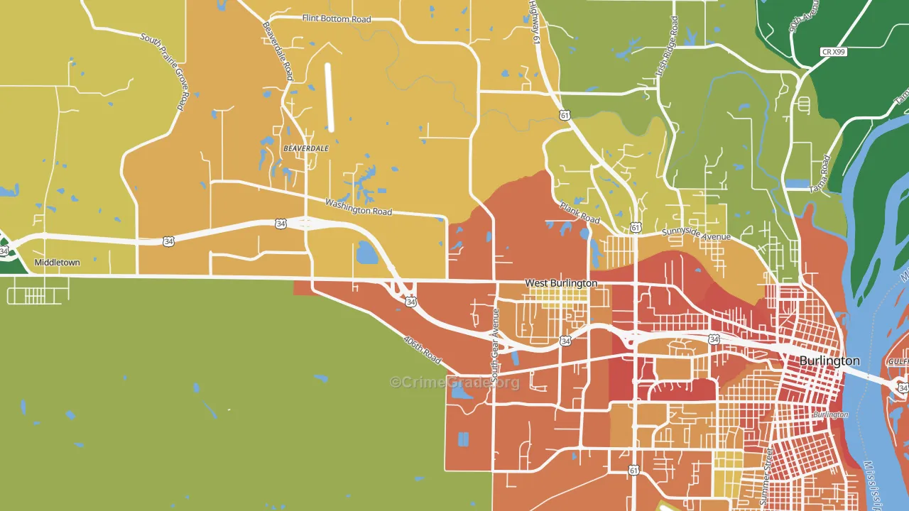 West Burlington, IA Map of Assault Rates