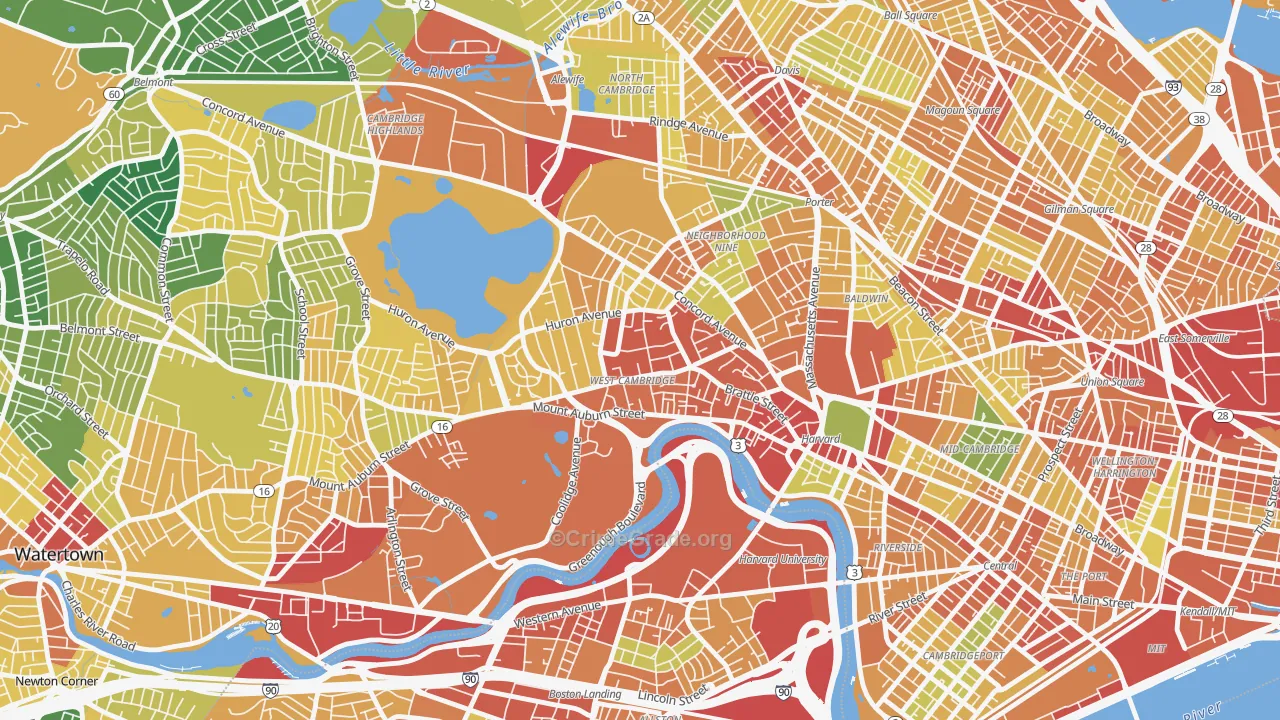 West Cambridge, Cambridge, MA Map of Assault Rates