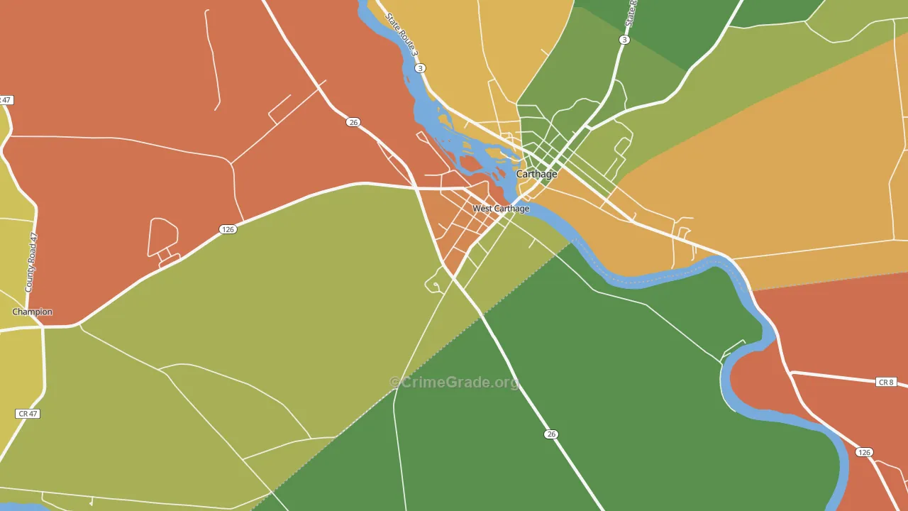West Carthage, NY Map of Assault Rates