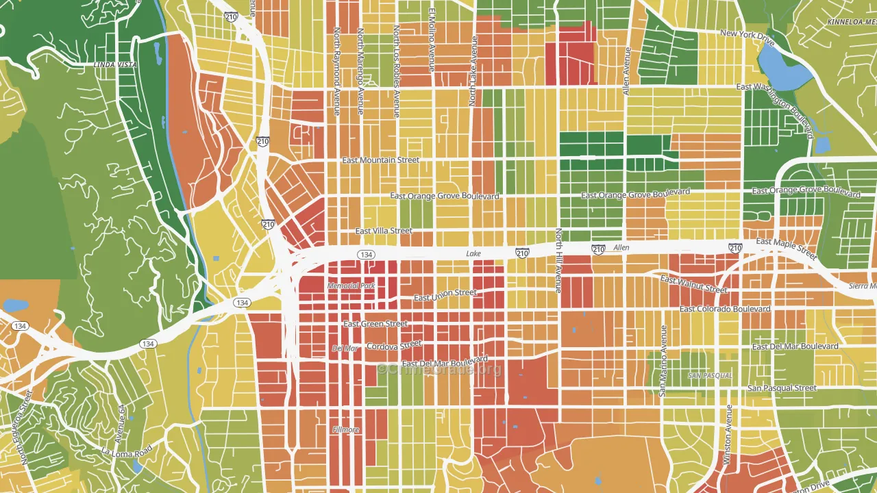 West Central, Pasadena, CA Map of Assault Rates