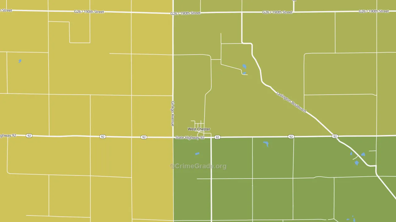 West Chester, IA Map of Assault Rates