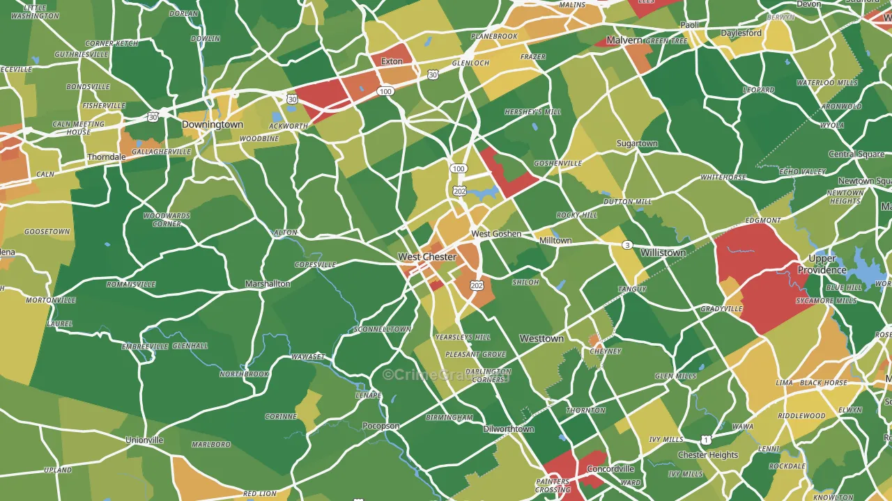 West Chester, PA Map of Assault Rates