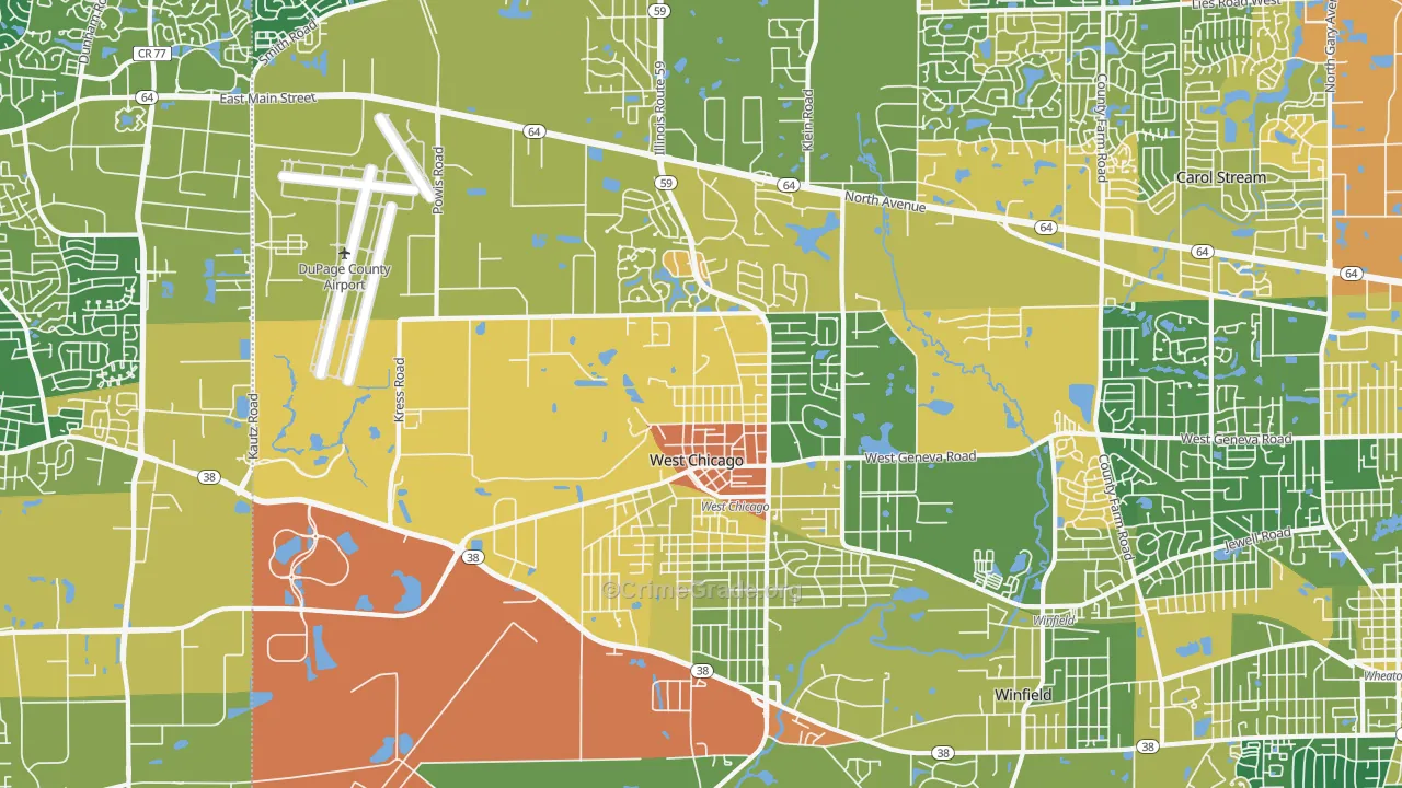 West Chicago, IL Map of Assault Rates