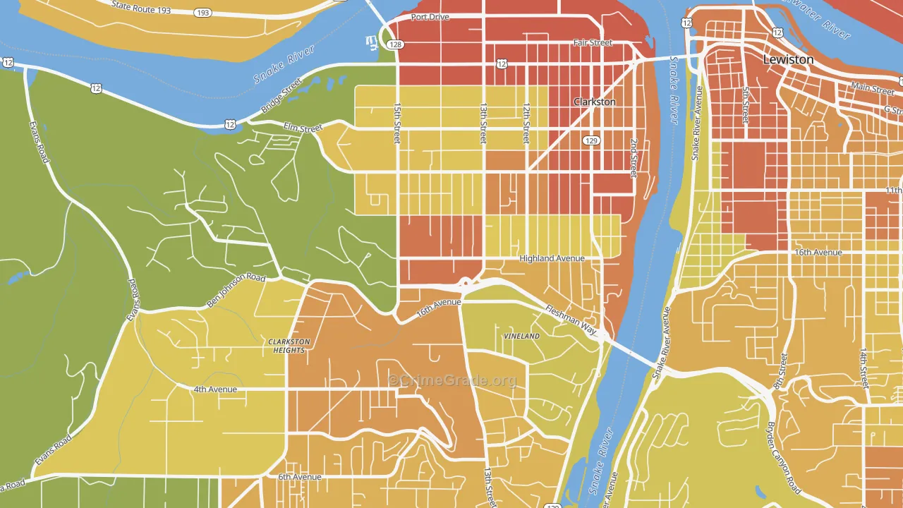 West Clarkston-Highland, WA Map of Assault Rates