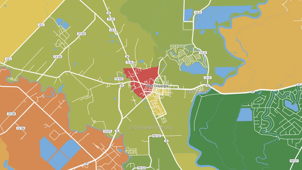 West Columbia, TX Map of Assault Rates