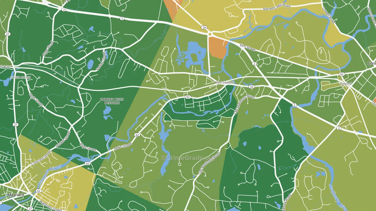 West Concord, MA Map of Assault Rates