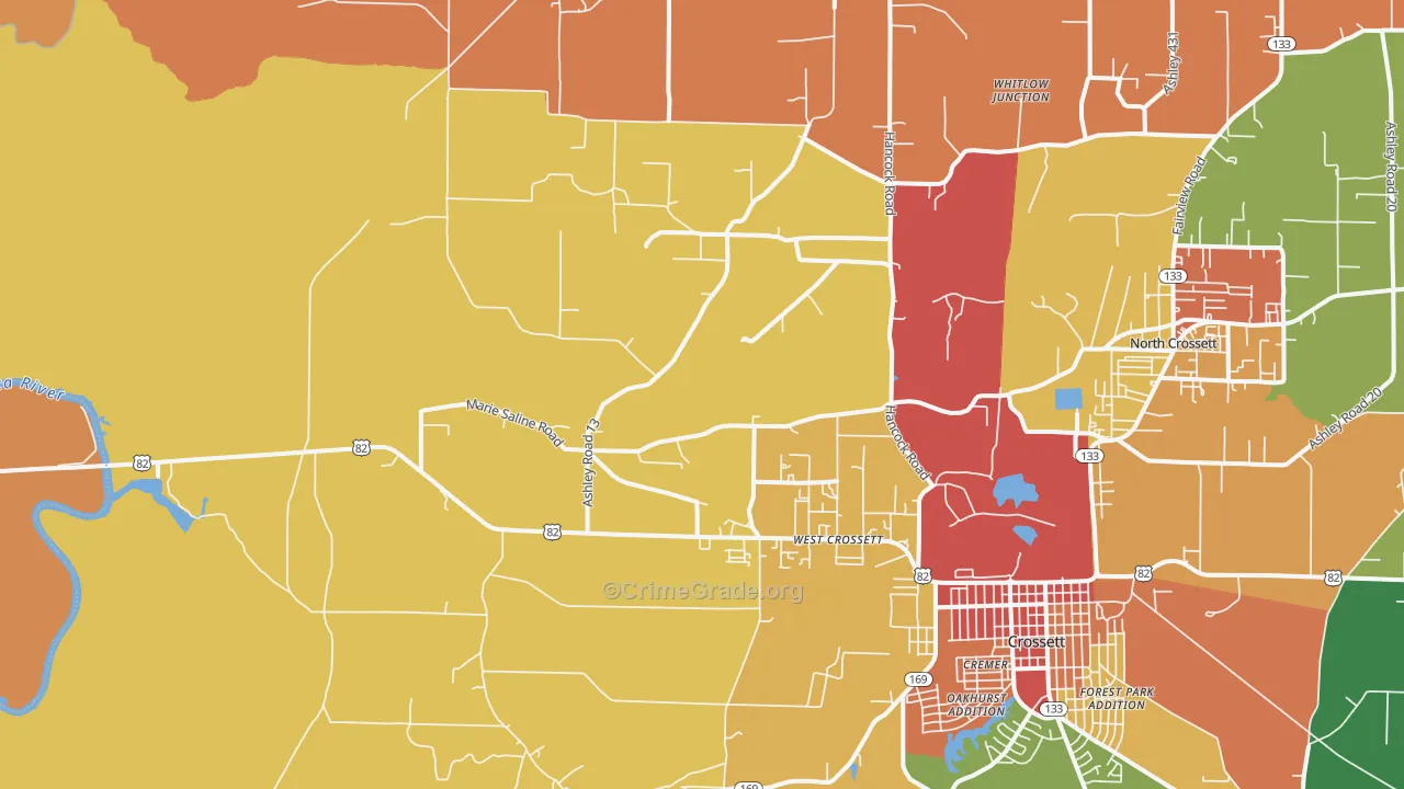 West Crossett, AR Map of Assault Rates
