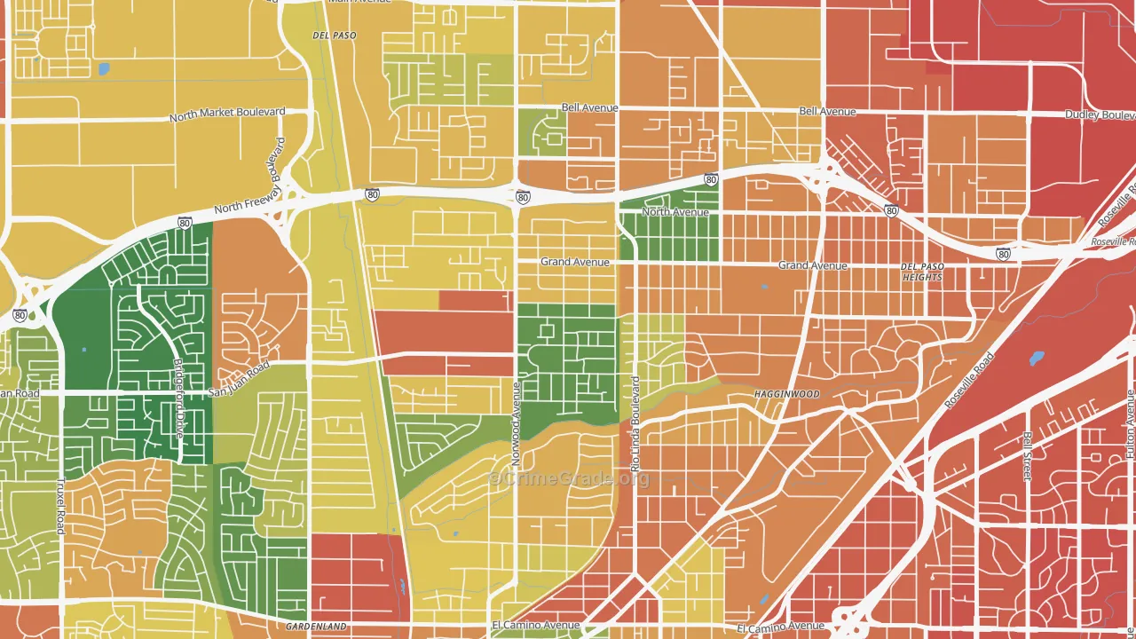 West del Paso Heights, Sacramento, CA Map of Assault Rates