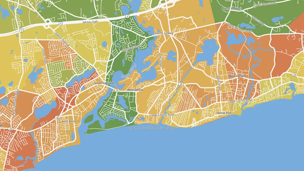 West Dennis, MA Map of Assault Rates