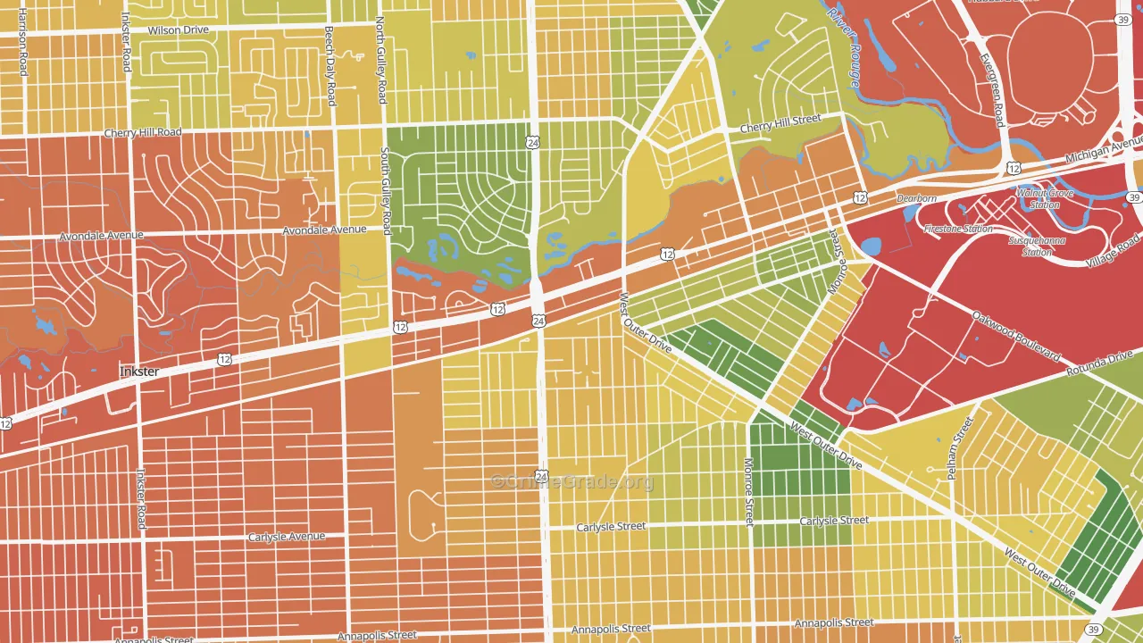 West Downtown Dearborn, Dearborn, MI Map of Assault Rates