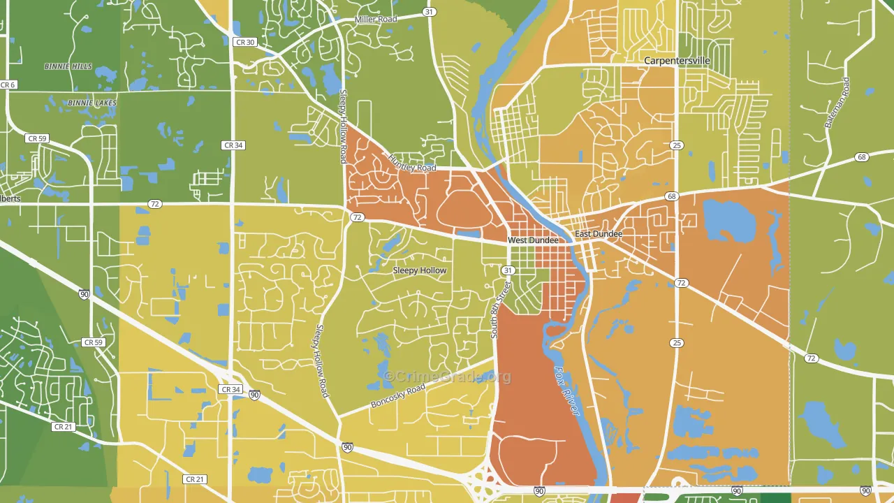 West Dundee, IL Map of Assault Rates