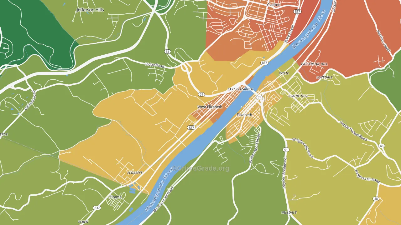 West Elizabeth, PA Map of Assault Rates