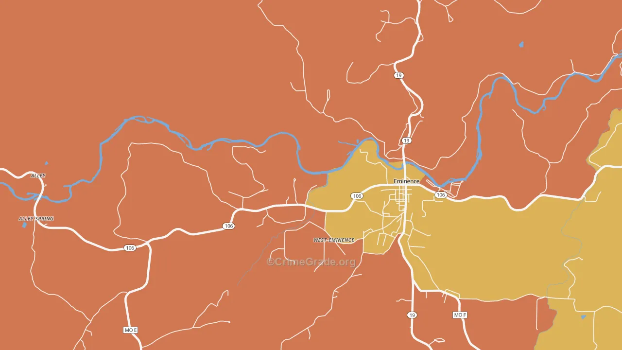 West Eminence, MO Map of Assault Rates