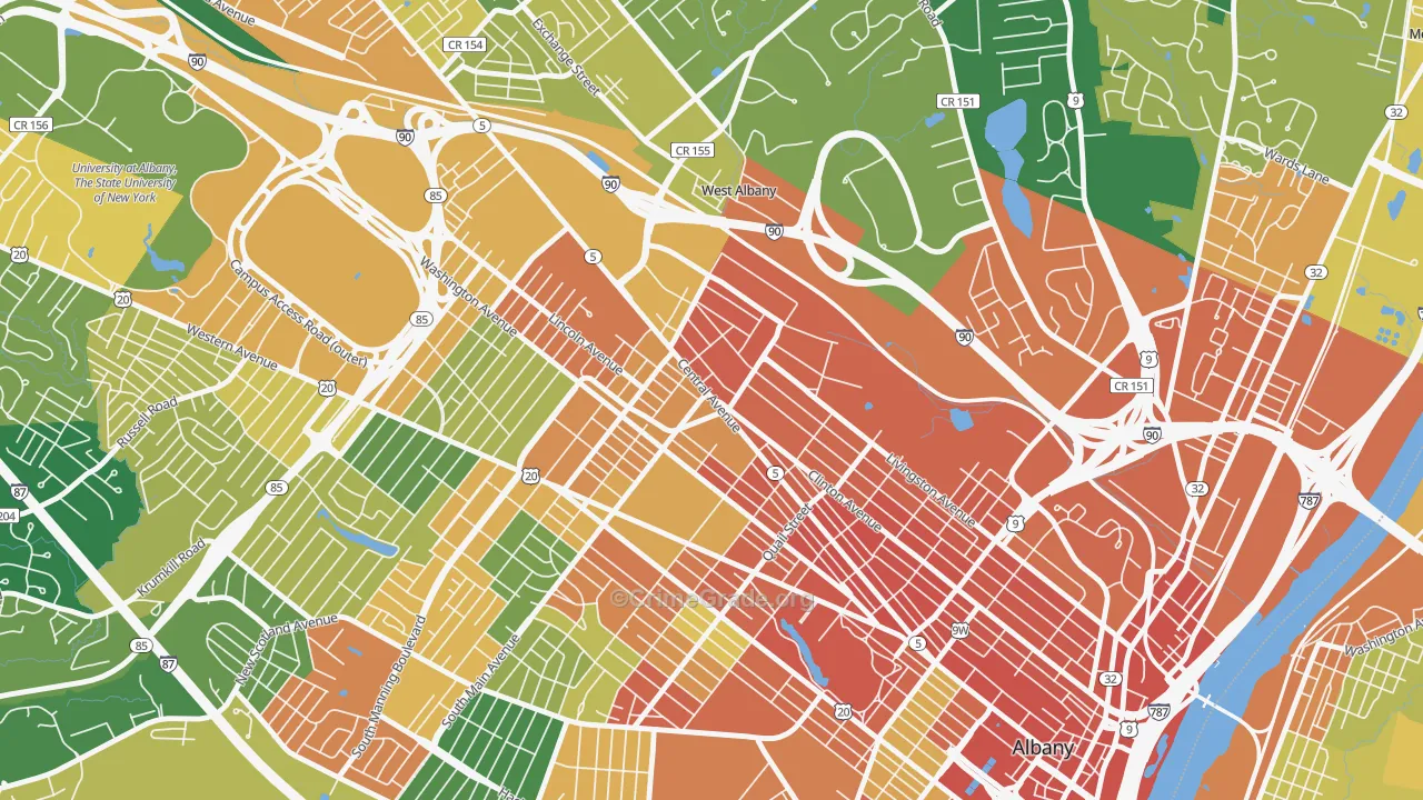 West End, Albany, NY Map of Assault Rates