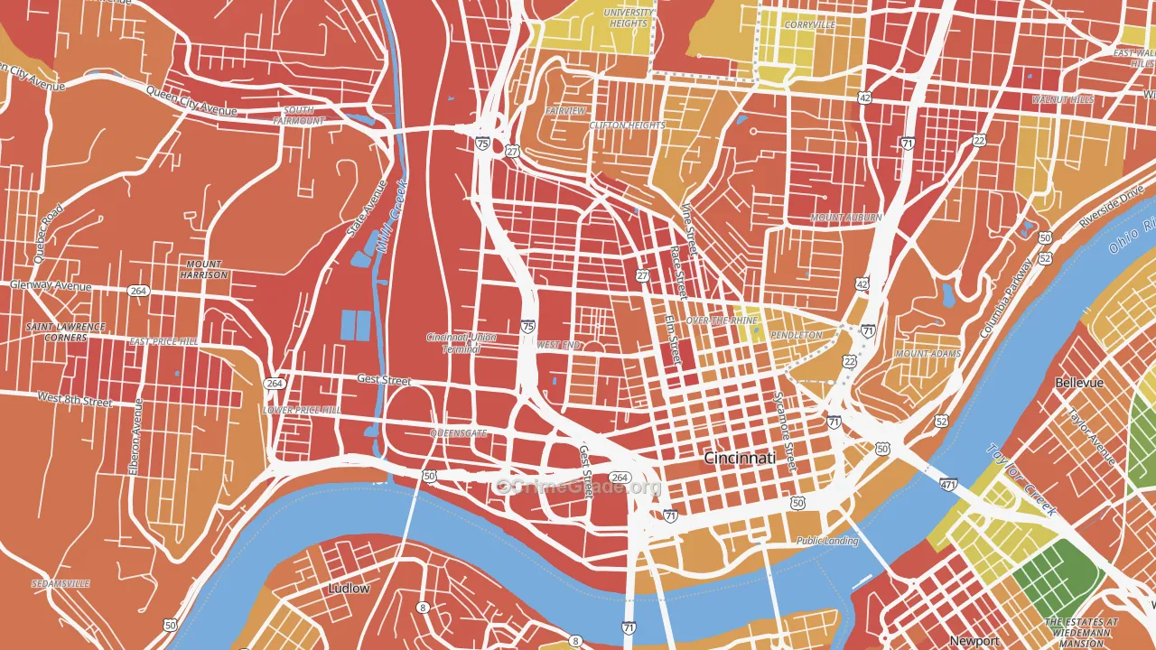 West End, Cincinnati, OH Map of Assault Rates